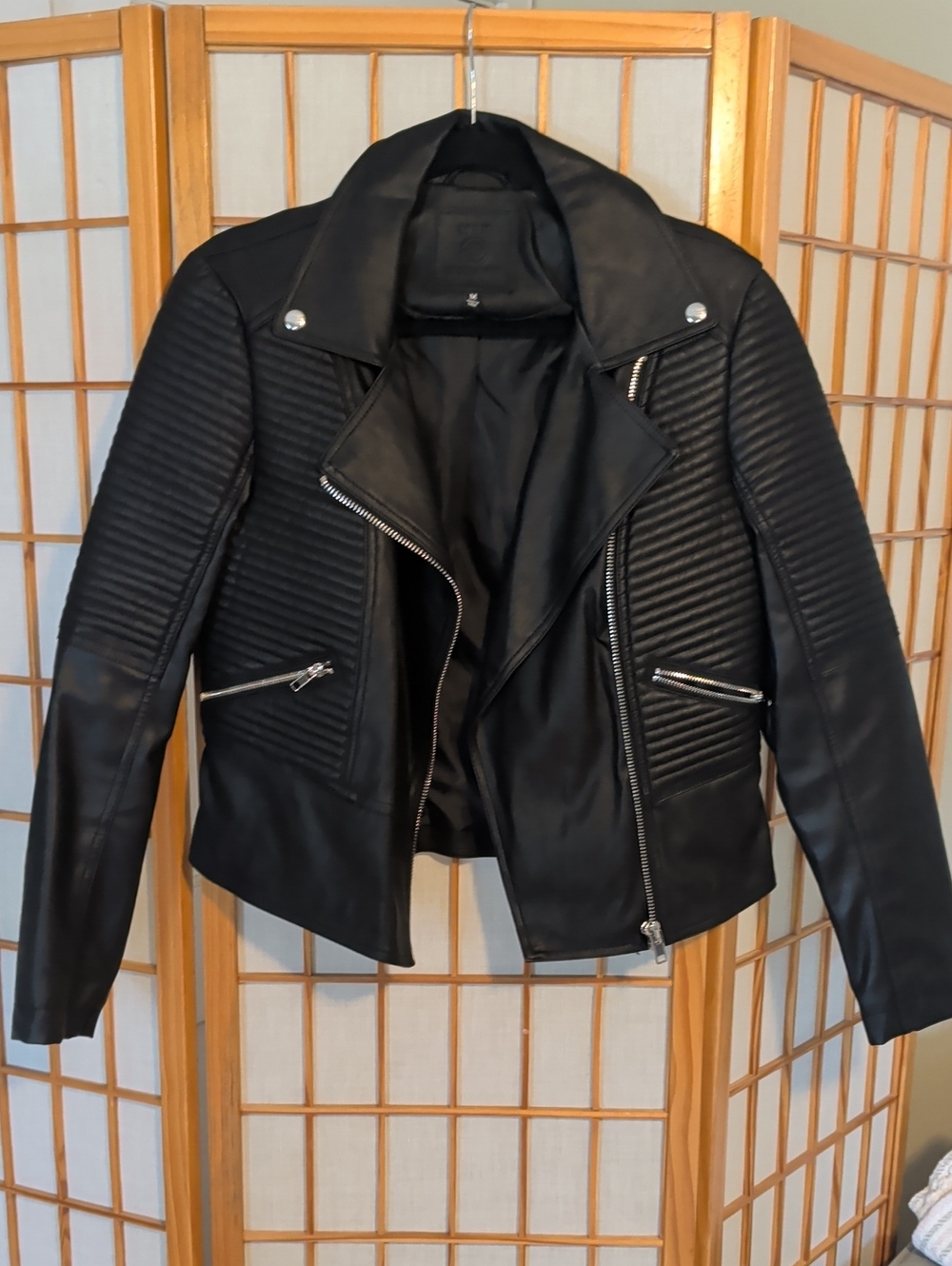 Max Studio Black Quilted Moto Faux Leather Jacket
